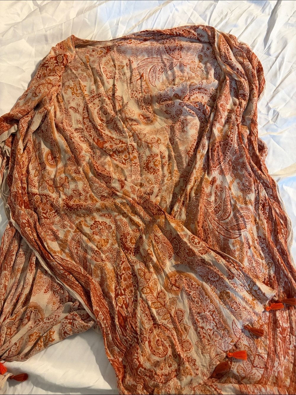 Rust and Cream Paisley Kimono Wrap - Women's Lightweight Cover-Up